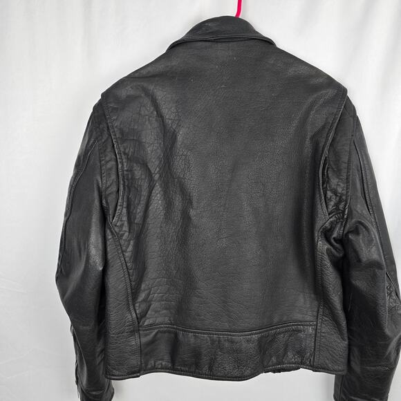 Prime Parts Leather Belted Motorcycle Jacket Men's 42 Black Biker Bomber USA VTG - Picture 10 of 16